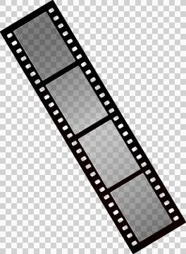 Flat vector film strip is featuring four gray-scale frames, sprocket holes, Stock Illustration