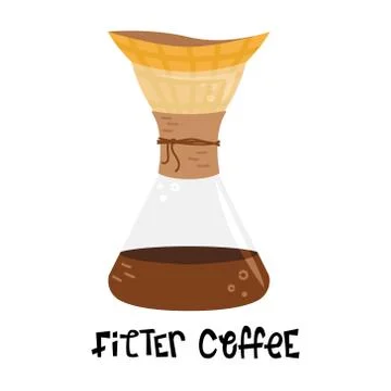 Flat vector filter coffee. Alternative methods of brewing coffee. Coffee cult Ilustração Stock