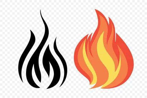Flat Vector Fire Flame Icon Set. Campfire Shape Sign, Isolated. Bonfire イラスト素材
