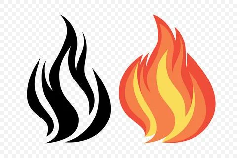 Flat Vector Fire Flame Icon Set. Campfire Shape Sign, Isolated. Bonfire イラスト素材