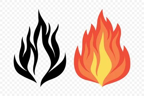 Flat Vector Fire Flame Icon Set. Campfire Shape Sign, Isolated. Bonfire 스톡 일러스트