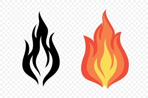 Flat Vector Fire Flame Icon Set. Campfire Shape Sign, Isolated. Bonfire Illustrazione stock