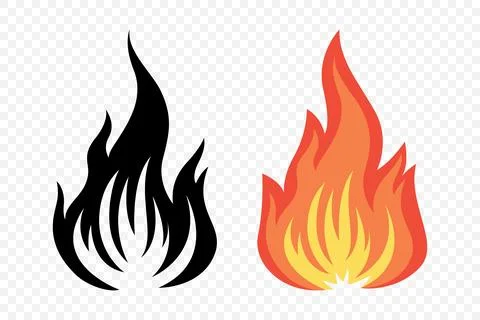 Flat Vector Fire Flame Icon Set. Campfire Shape Sign, Isolated. Bonfire Illustrazione stock