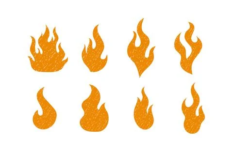 Flat vector fire icons with crayon chalk texture Illustrazione stock