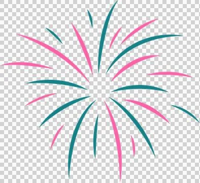 Flat vector firework burst is radiating pink and teal curved streaks on Stock Illustration