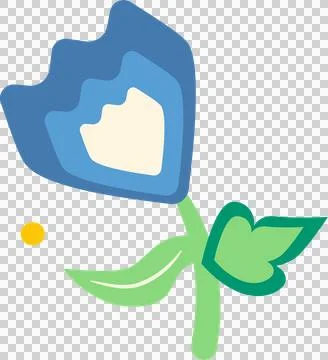 Flat vector flower is showing layered blue petals and yellow accent on Stock Illustration