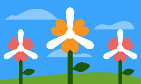 Flat vector of flowers as wind turbines Stock Illustration
