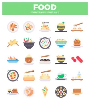 Flat vector food icons in grid pattern on white background イラスト素材