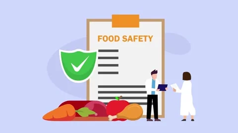 Flat Vector Food Safety Inspection with Inspectors and Fresh Ingredients ca.. Stock Footage 337940683