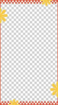 Flat vector frame is featuring orange grid border and yellow daisy motifs on イラスト素材