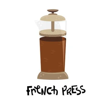 Flat vector french press. Alternative methods of brewing coffee. Coffee cultu Stock Illustration