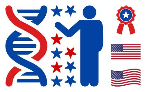 Flat Vector Genome Engineer Icon in American Democratic Colors with Stars Stock Illustration