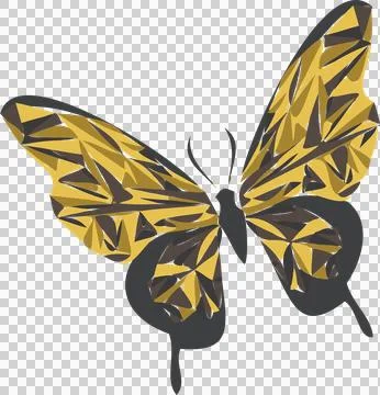 Flat vector geometric butterfly is showcasing mosaic wings and dark body on Stock Illustration