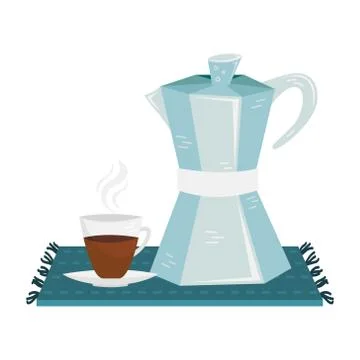 Flat vector geyser cofee maker wuth a cup of coffee. Alternative methods of b Illustrazione stock
