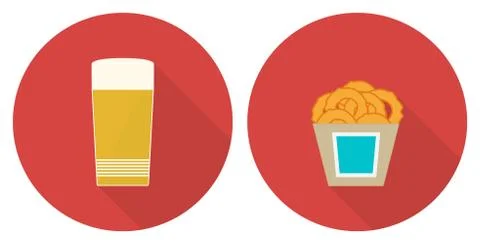 Flat vector glass of beer and onion rings Stock Illustration