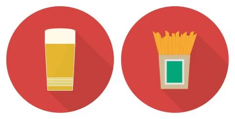 Flat vector glass of beer and French fries Stock Illustration