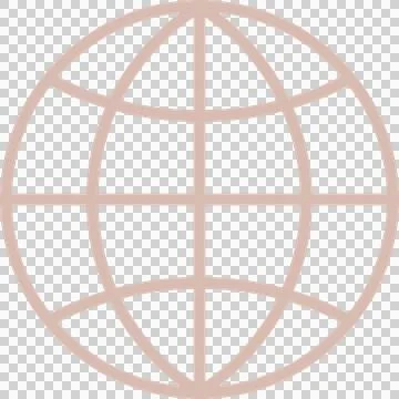 Flat vector globe icon is featuring pale pink grid lines on transparent Stock Illustration