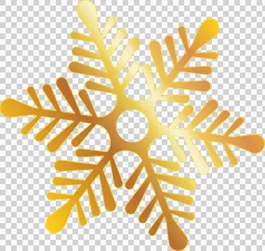 Flat vector golden snowflake is gleaming with gradient and metallic sheen on Stock Illustration