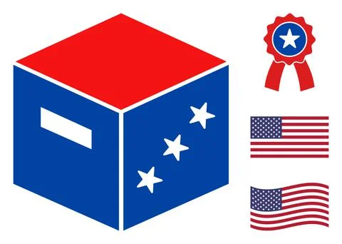 Flat Vector Goods Parcel Icon in American Democratic Colors with Stars Ilustração Stock
