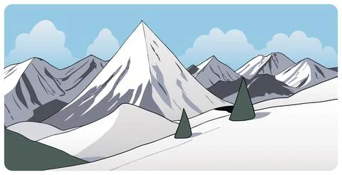 Flat vector graphic of abstract snowy mountain peaks Stock Illustration