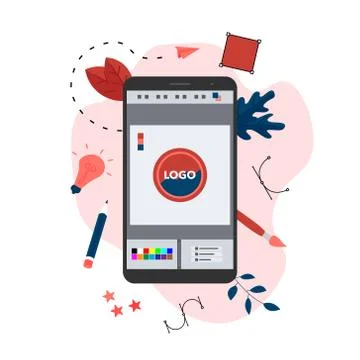 Flat vector graphic design concept with designer with an open design application Stock Illustration