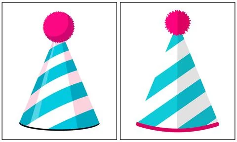 Flat vector graphic elements featuring two colorful striped cone party hats w イラスト素材