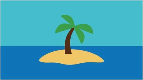 Flat vector graphic of a lone palm tree on a small tropical island with tro.. Stock Illustration