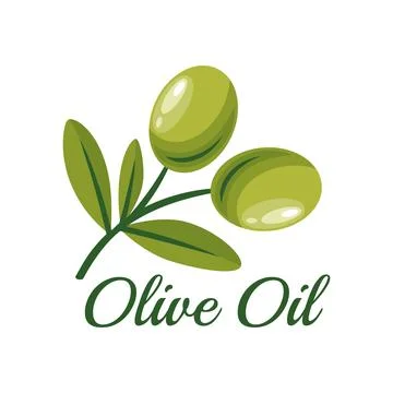 Flat Vector Green Olives. Olive Berries on a Branch. Hand Drawn Olive Tree Berry Stock Illustration