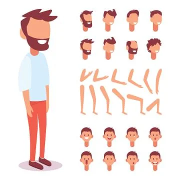 Flat Vector Guy character for your scenes. Character creation set with variou Stock Illustration