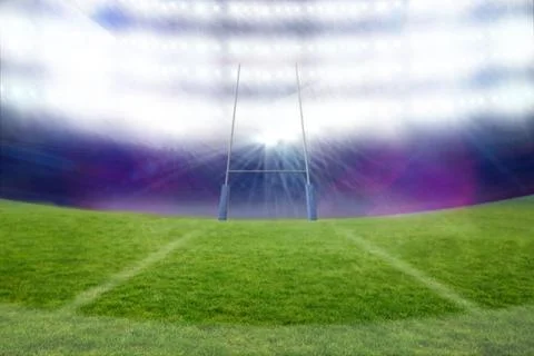 Flat vector H-shaped goal post is standing on turf, white lines under stadium Stock Illustration