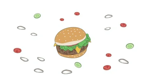 Flat Vector Hamburger Animation Colorful Burger Layers Minimal Fast Food Logo Stock Footage 345264640