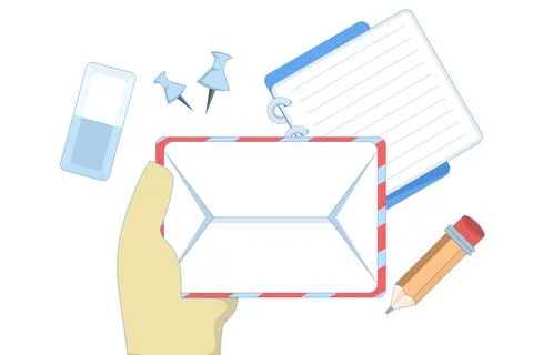 Flat vector of a hand holding an envelope with postage stamp Stock Illustration