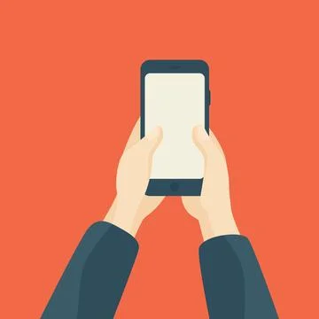 Flat Vector Hands Holding Smartphones, Showing Chat Message Notifications Stock Illustration