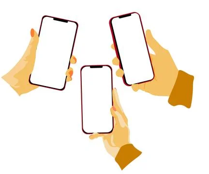 Flat vector hands with phones. Hands holding phones with empty screens mock.. Illustrazione stock