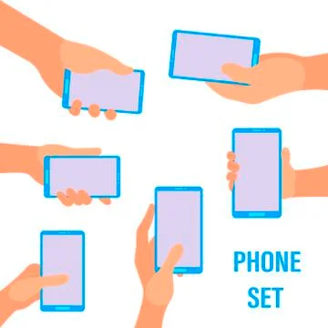 Flat vector hands with phones. Stylized icons for mobile applications. The co Stock Illustration