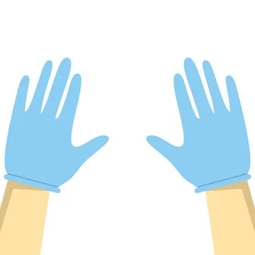 Flat vector of hands wearing blue protective gloves Stock Illustration