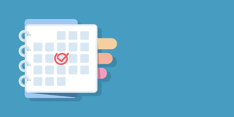Flat vector of a hanging calendar with red pen marking important dates Stock Illustration