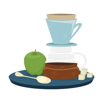 Flat vector hario with a green apple. Alternative methods of brewing coffee. Ilustração Stock