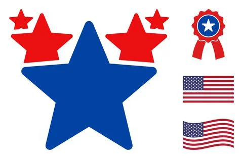 Flat Vector Hit Parade Icon in American Democratic Colors with Stars 스톡 일러스트