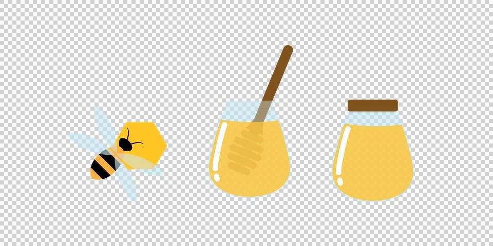 Flat Vector Honey Jar and Bee Icon Set. Stock Illustration