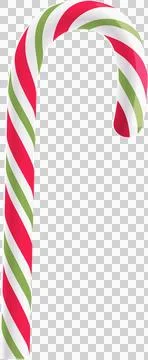 Flat vector hooked candy cane is being shown on transparent background with red Illustrazione stock