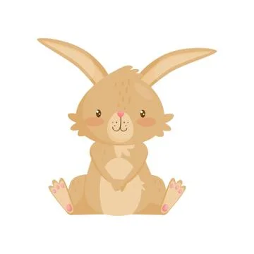 Flat vector icon of adorable brown rabbit. Bunny with pink cheeks and shiny eyes Stock Illustration