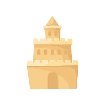 Flat vector icon of big castle made of sand. Beach holiday theme. Element for Stock Illustration