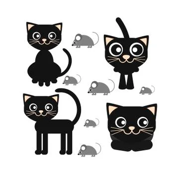 Flat vector icon of a black cat sitting and looking Stock Illustration