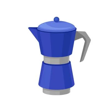 Flat vector icon of blue metal moka pot for brewing coffee. Coffee maker Stock Illustration