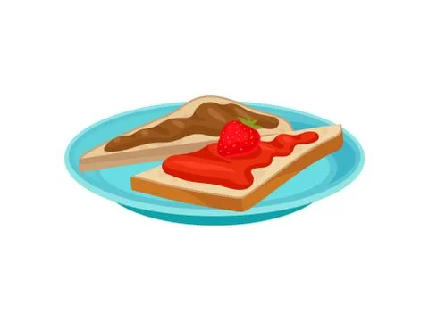 Flat vector icon of blue plate with two slices of bread with chocolate Illustrazione stock