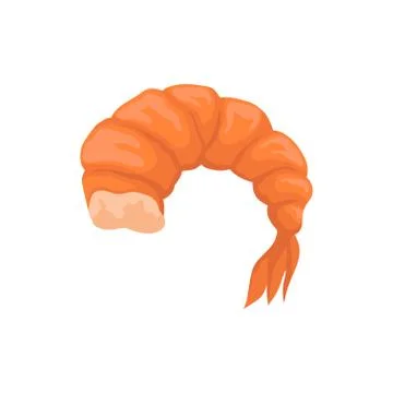 Flat vector icon of boiled prawn without head. Shrimp with bright red shell Stock Illustration