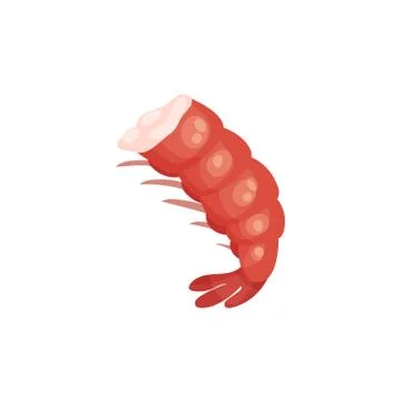 Flat vector icon of boiled shrimp without head. Tasty prawn in bright red shell Stock Illustration