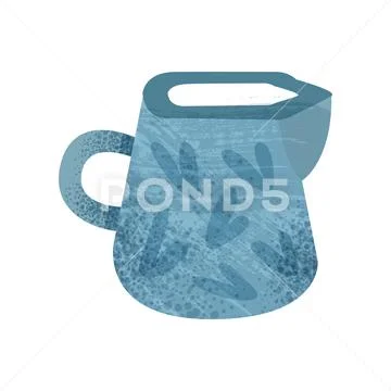 Flat vector icon of bright blue jug with texture. Ceramic utensil theme Stock Illustration