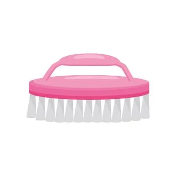 Flat vector icon of bright pink plastic nail brush. Cleaning hand tool for Illustrazione stock